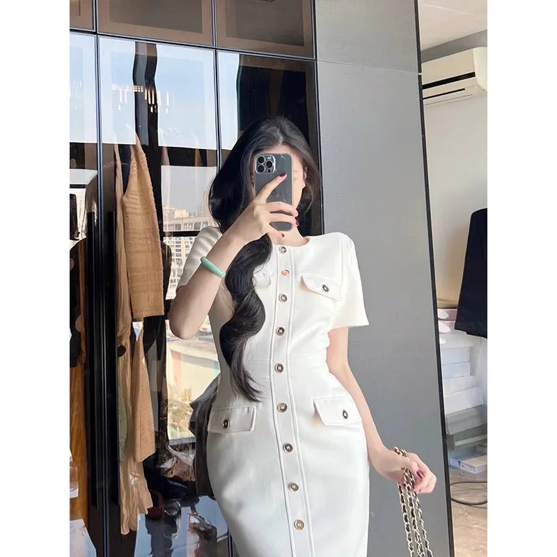 Vestido Branco Elegante Bodycon - Look Seoul Glam