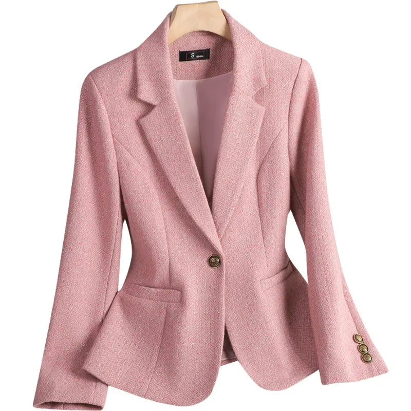 Terno de lã para mulheres, xadrez, tweed, estilo casual