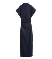 Vestido Jeans Midi Slim com Lapela - Look Seoul Denim Chic