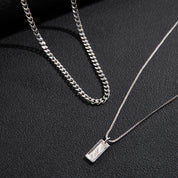 Conjunto de pingente retangular caixa corrente colar para homens