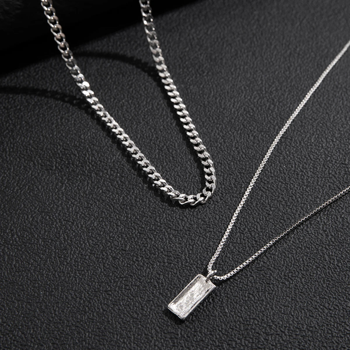 Conjunto de pingente retangular caixa corrente colar para homens