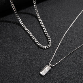 Conjunto de pingente retangular caixa corrente colar para homens