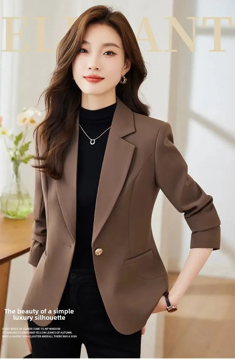 Jaqueta de terno feminina cor caramelo casual