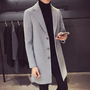 Casaco longo de algodão masculino 2024 outono inverno nova mistura de lã cor pura casual negócios moda fino blusão jaqueta roupas masculinas