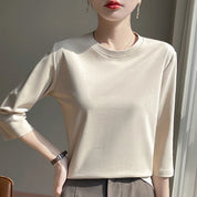 Blusa Básica em Algodão Mercerizado com Manga Cropped  "Primavera de Seul"