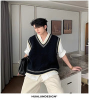 Colete Suéter Masculino Casual Decote em V – Estilo Coreano Clássico