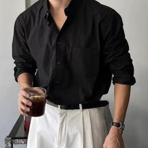 Camisa Masculina Coreana de Manga Longa com Pregas - Look Seoul Chic
