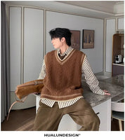 Colete Suéter Masculino Casual Decote em V – Estilo Coreano Clássico