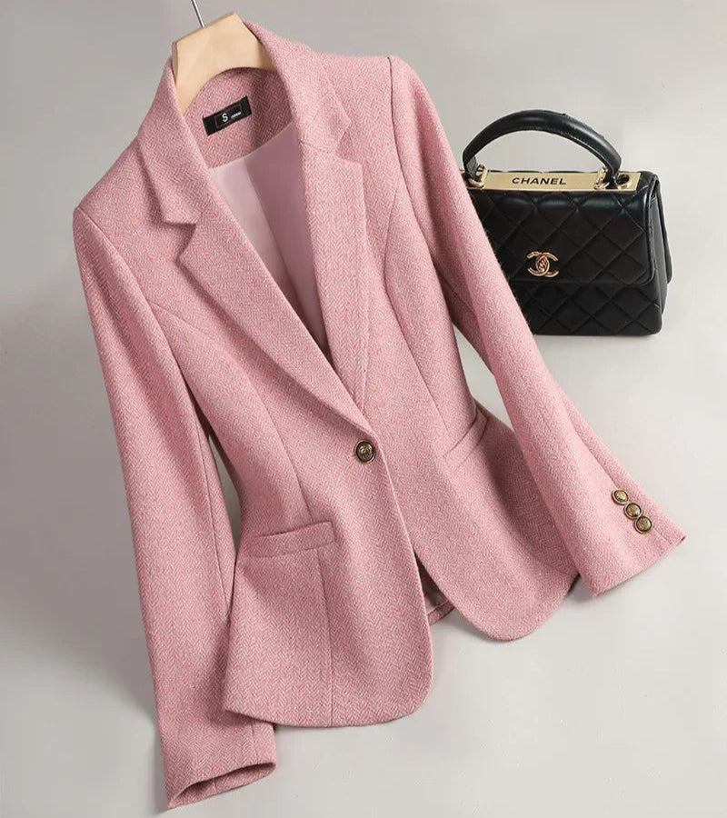 Terno de Lã Feminino Xadrez Tweed – Estilo Casual Coreano