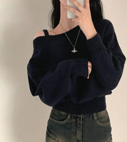 Blusa Suéter Estilo Coreano Chique com Ombros de Fora