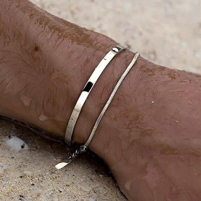 Pulseiras empilháveis para homens, conjuntos de pulseiras banhadas