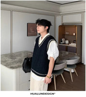 Colete Suéter Masculino Casual Decote em V – Estilo Coreano Clássico