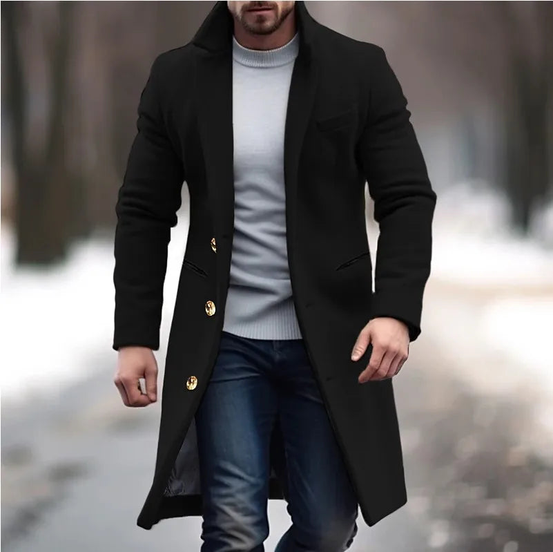 Casaco de lã masculino jaqueta elegante casaco de lã com bolsos de lapela único breasted jaqueta de manga longa para inverno terno jaquetas