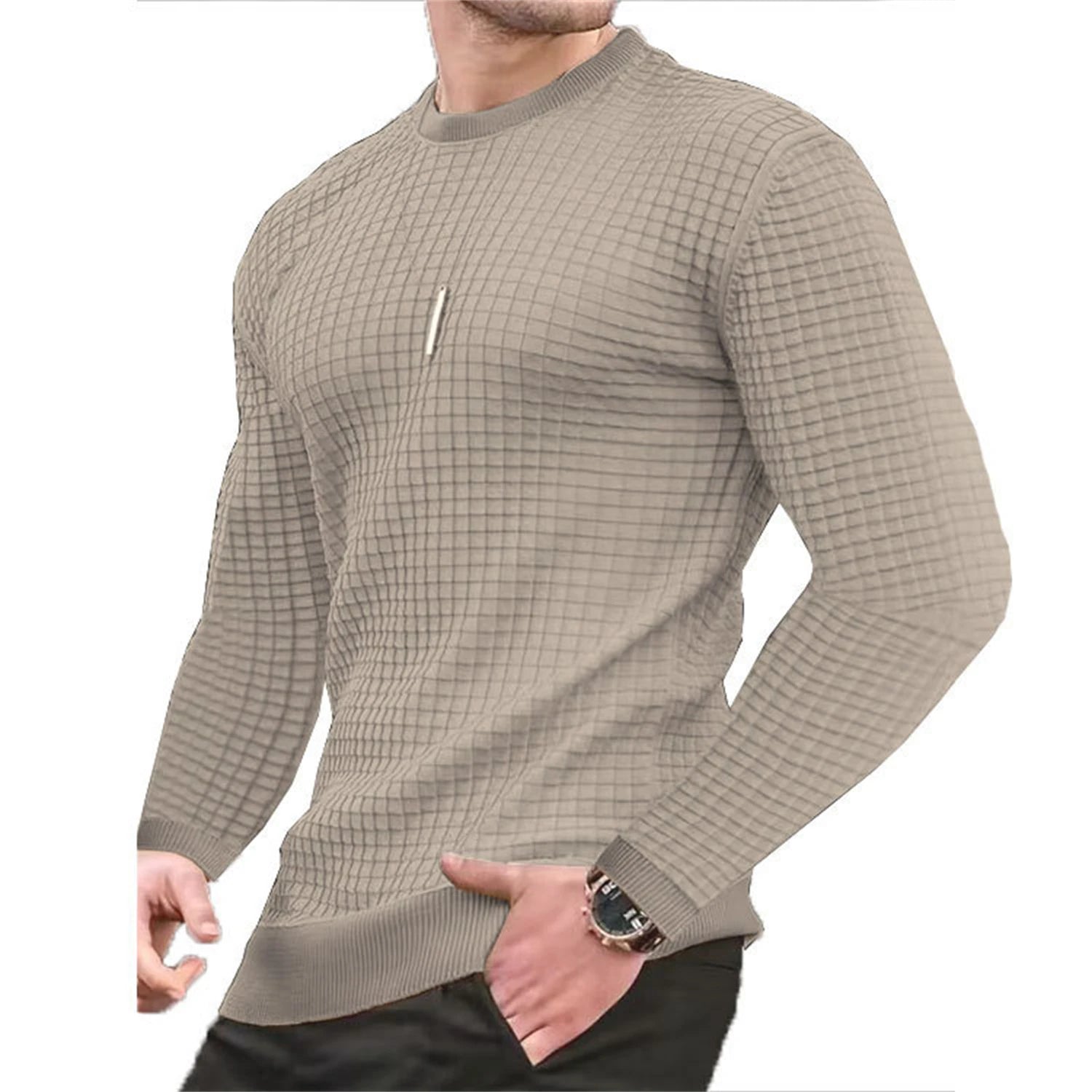 Casaco masculino moda pequena verificação Waffle juventude em torno do pescoço jacquard xadrez com capuz