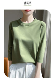 Blusa Básica em Algodão Mercerizado com Manga Cropped  "Primavera de Seul"