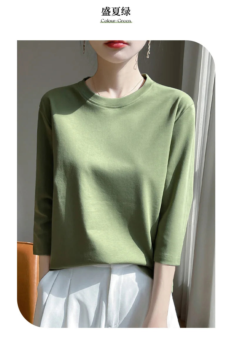 Blusa Básica em Algodão Mercerizado com Manga Cropped  "Primavera de Seul"