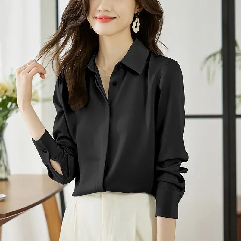 Camisa elegante de manga comprida, ajuste solto