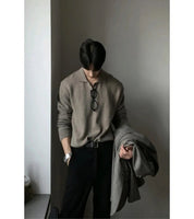 Suéter Masculino Estilo Coreano com Gola Polo – Elegância e Conforto em um Só Look