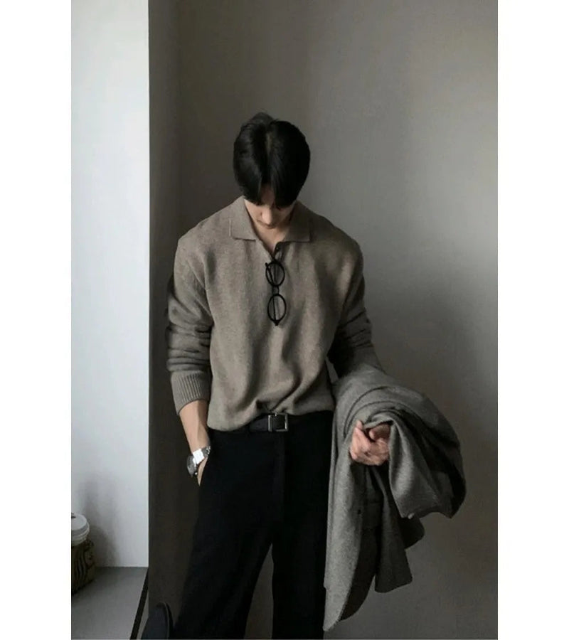 Suéter Masculino Estilo Coreano com Gola Polo – Elegância e Conforto em um Só Look