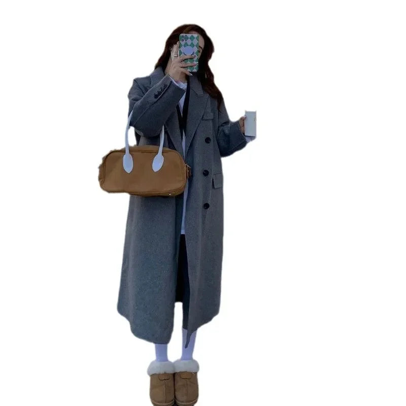 Casaco de lã feminino estilo coreano