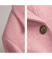Terno de Lã Feminino Xadrez Tweed – Estilo Casual Coreano