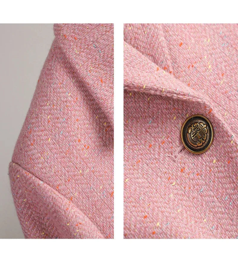 Terno de Lã Feminino Xadrez Tweed – Estilo Casual Coreano