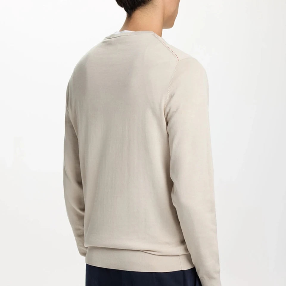 Suéter Masculino CH com Gola Redonda, Ajuste Slim, Manga Longa, Pullover de Tricô com Bordado Vermelho, Top Casual para Negócios