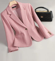 Terno de Lã Feminino Xadrez Tweed – Estilo Casual Coreano