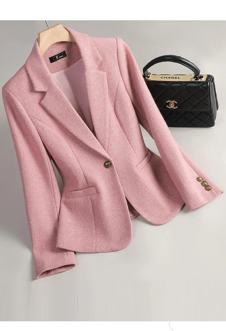 Terno de lã para mulheres, xadrez, tweed, estilo casual