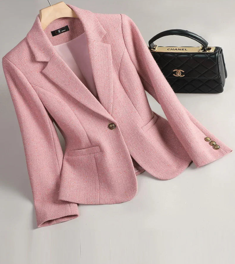 Terno de Lã Feminino Xadrez Tweed – Estilo Casual Coreano