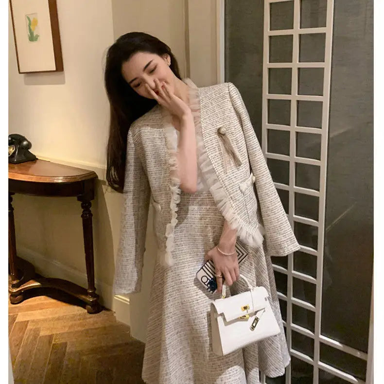 Conjunto de Duas Peças Tweed Estilo Saia