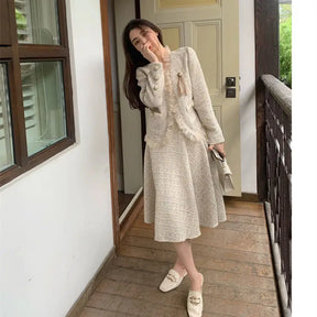 Conjunto de Duas Peças Tweed Estilo Saia