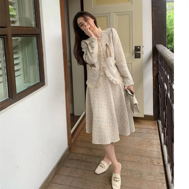 Conjunto de Duas Peças Tweed Estilo Saia