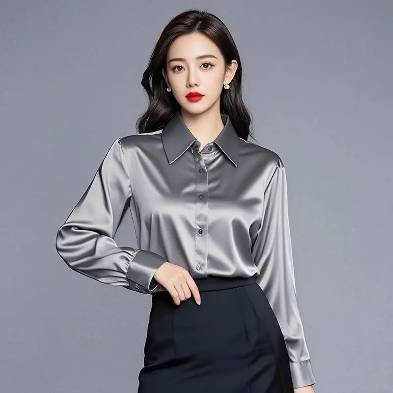 Camisas de seda mulheres coreanas moda Y2k