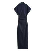 Vestido Jeans Midi Slim com Lapela - Look Seoul Denim Chic