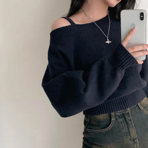 Blusa suerte estilo coreano chique com ombros de fora