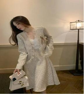 Conjunto de Duas Peças Tweed Estilo Saia