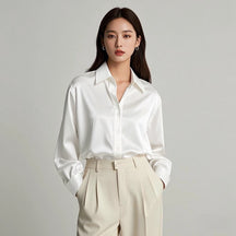 Camisas de cetim femininas chiques e coreanas para escritório