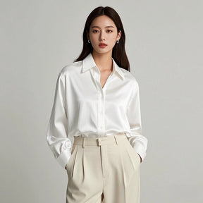 Camisas de cetim femininas chiques e coreanas para escritório