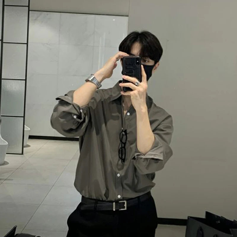 Camisa masculina leve de luxo coreana