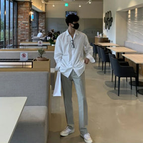 Camisa masculina leve de luxo coreana
