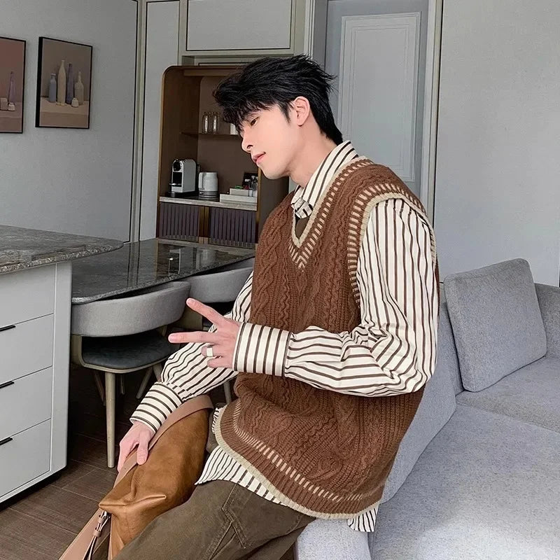 Colete suéter masculino casual decote em V