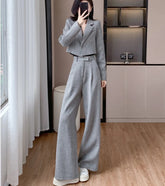 Terno Feminino com Botão Único e Calça de Cintura Alta – Elegância e Sofisticação Coreana