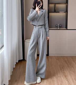 Terno Feminino com Botão Único e Calça de Cintura Alta – Elegância e Sofisticação Coreana