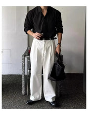 Camisa Masculina Coreana de Manga Longa com Pregas - Look Seoul Chic