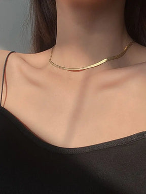 Gargantilha Punk com Corrente de Cobra e Lâmina Plana, Colar Dourado e Prateado