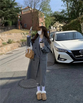 Casaco de lã feminino estilo coreano