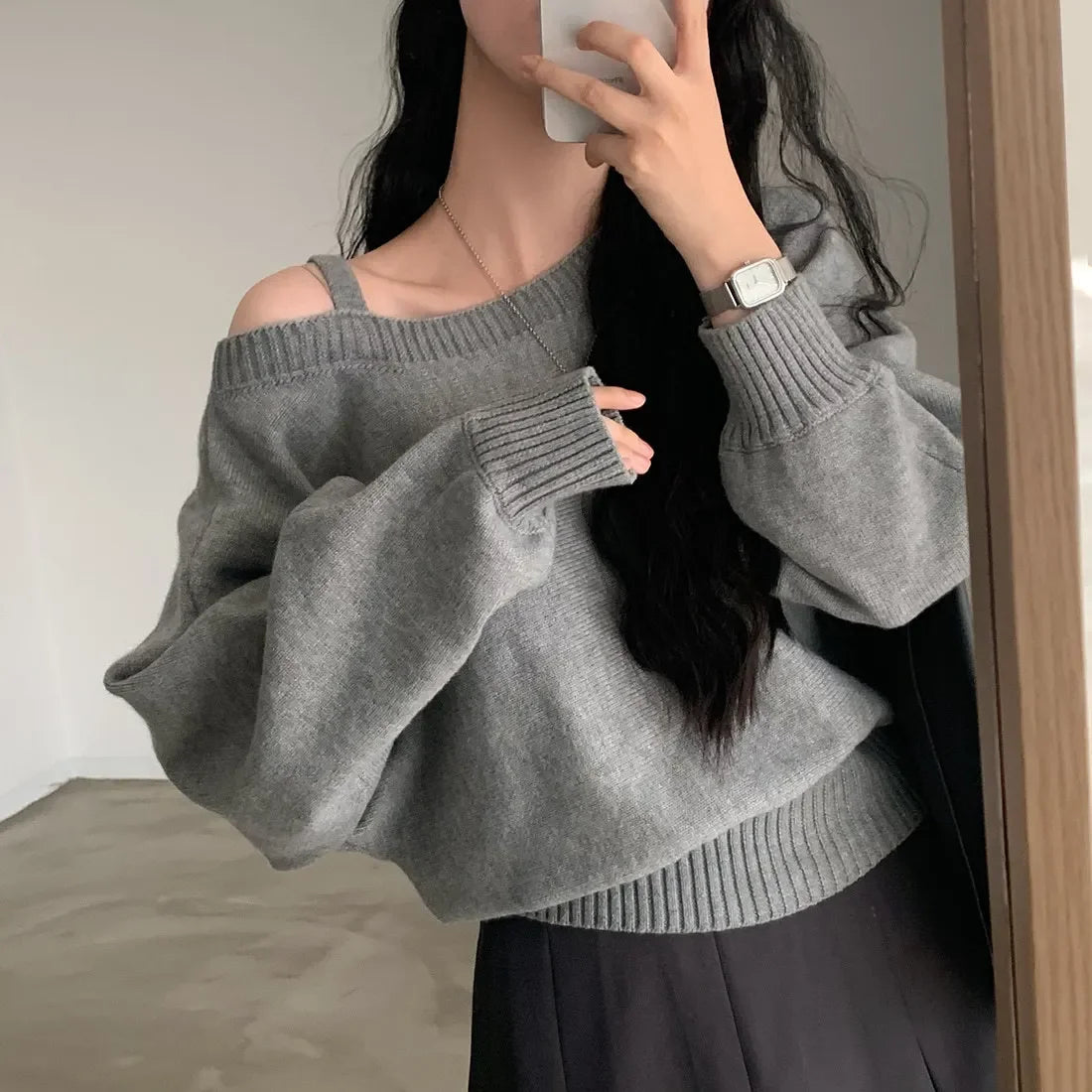 Blusa suerte estilo coreano chique com ombros de fora
