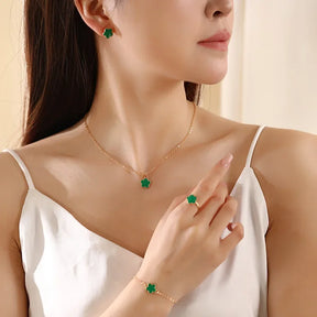 Conjunto de flor luxo, pulseira, colar, anel para mulheres