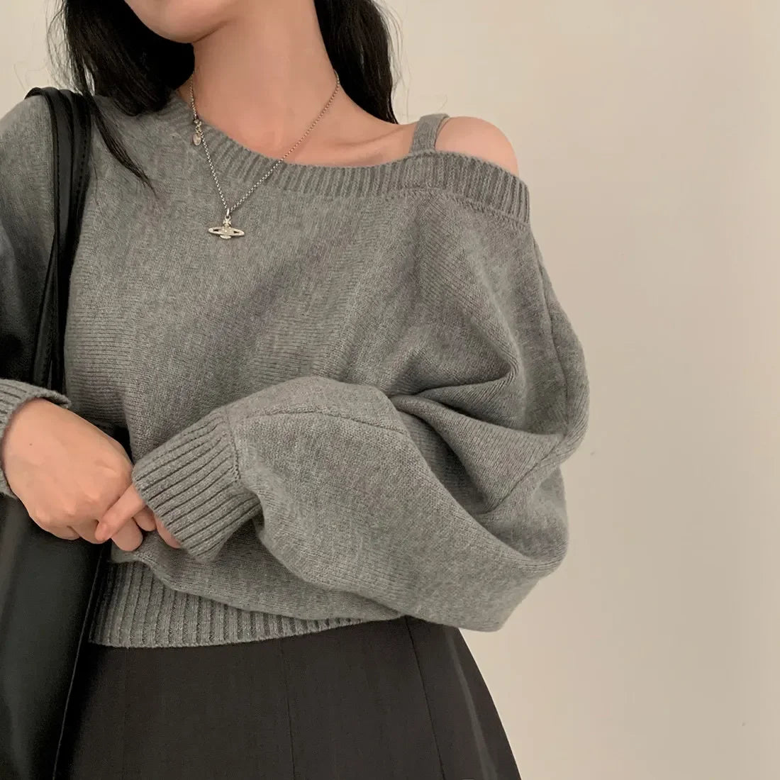 Blusa suerte estilo coreano chique com ombros de fora